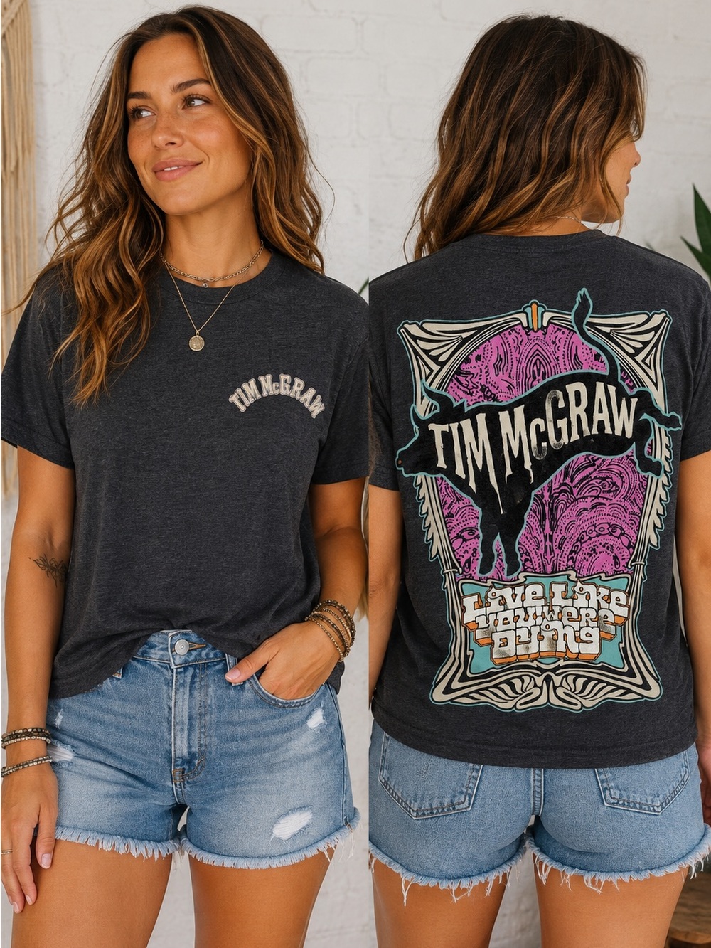🤠 Tim McGraw Love Is Everywhere Graphic Tee Charcoal Gray Medium